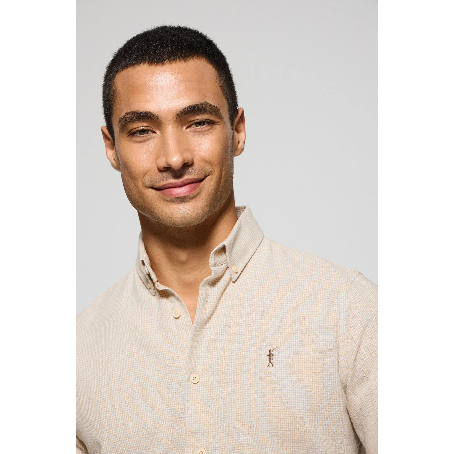 Camicia beige Williams pied de poule con logo Rigby Go ricamato