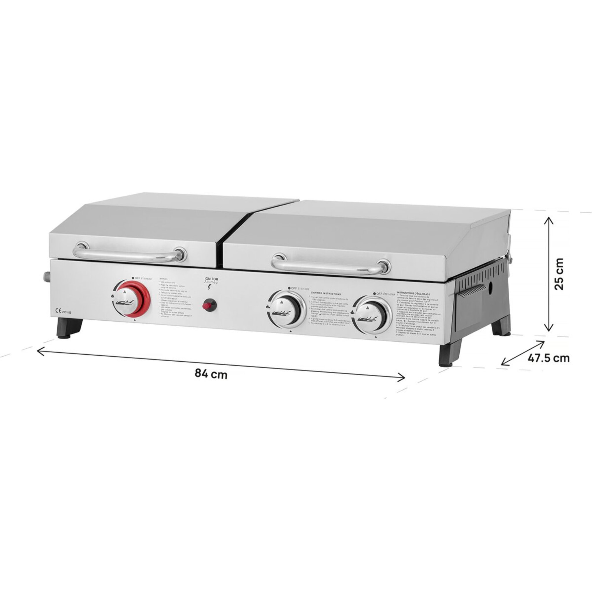 Plancha barbecue à gaz avec grille et plancha "Flamo" - 3 bruleurs - Gris