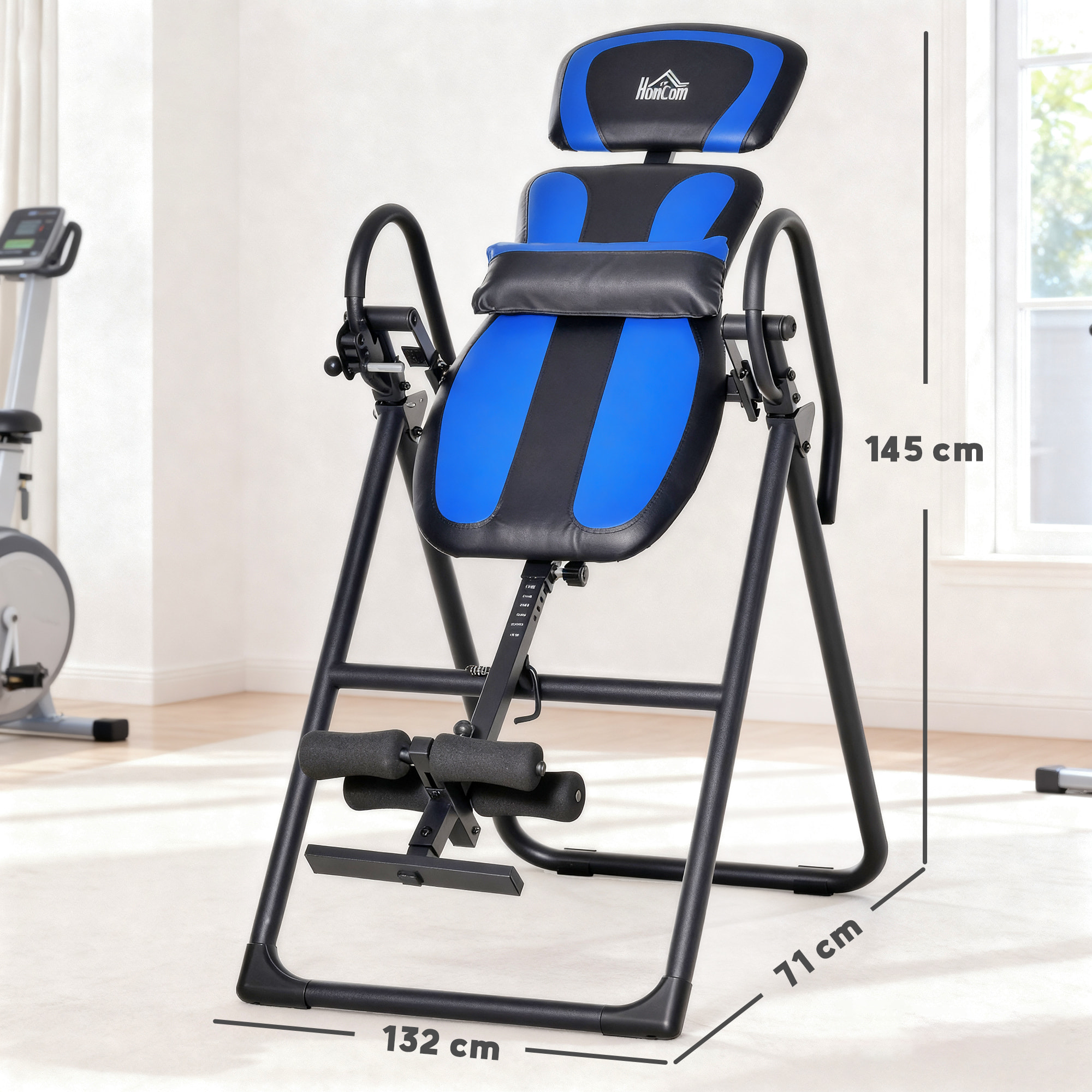 Tabla de Inversión Plegable con Ruedas, Altura Ajustable 140-203 cm, Banco de Inversión con Cinturón de Seguridad y Soporte de Lumbar, para Aliviar Espalda y Mejorar la Circulación
