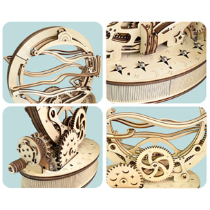 Modello in Legno 3D, con movimento meccanico design di Girabola Orbitale Meccanico con Manovella. 236 pezzi.