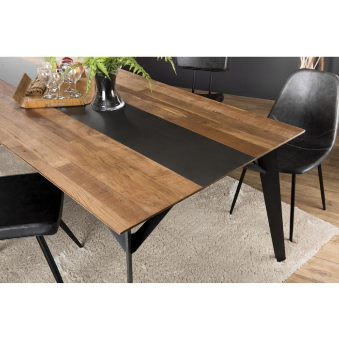 MADISON - Table à manger rectangulaire 220x100cm bois Teck recyclé métal et pieds métal noir