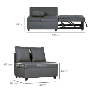 Sofá Cama 3 en 1 Sofá Cama de 1 Plaza con Respaldo Ajustable Sillón Cama Individual con Almohadas para Dormitorio Sala de Estar Apartamento Gris