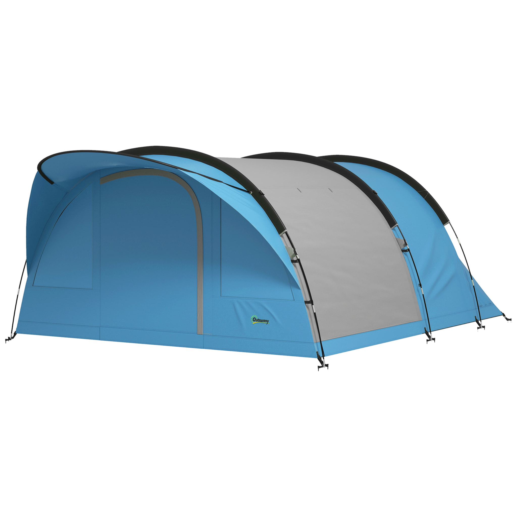 Tente camping tunnel 4 pers. imperméable 3000mm - 5,65x3,70x2m - bleu