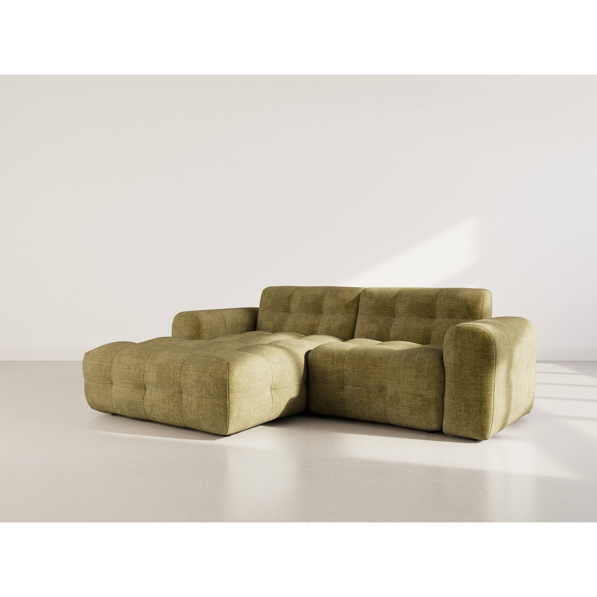 Diane - Canapé d'angle gauche 4 places en velours texturé - Vert Kaki