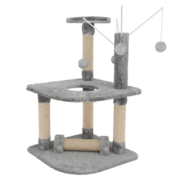 Albero per Gatto con Graffiatoio Cuccia Giocattolo Gatti Parco Giochi Tiragraffi in Sisal Naturale 90 x 45 x 45 cm (Colore Grigio Ginger 30072)