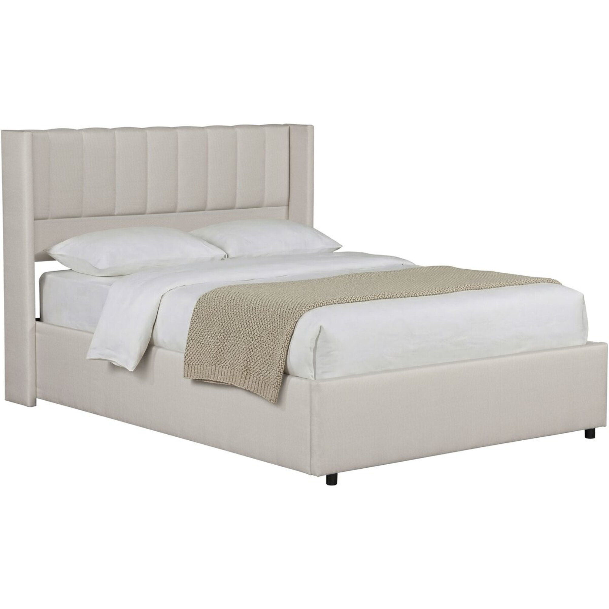 Lit double en lin avec coffre "Saint-Moritz" - 160 x 200 cm - Beige