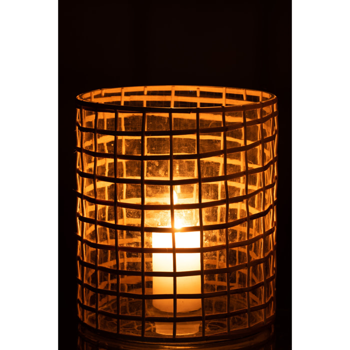 J-Line photophore Violet - verre/rotin - naturel