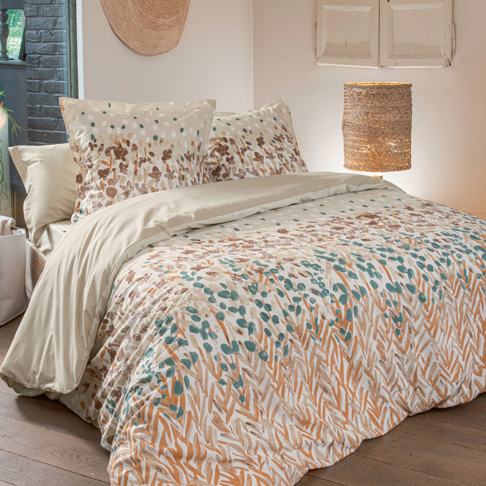 Taie d’oreiller coton floral - Beige