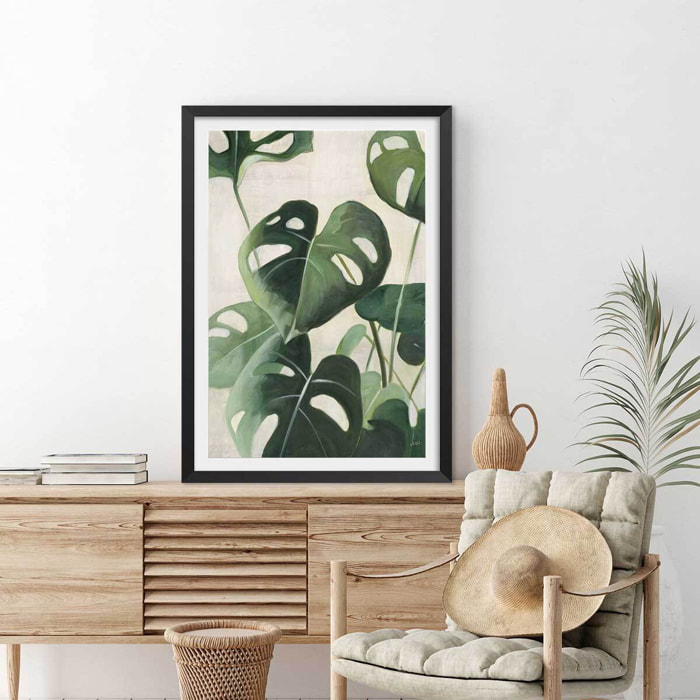 Poster Aquarelle tropicale Affiche + cadre en bois - Noir