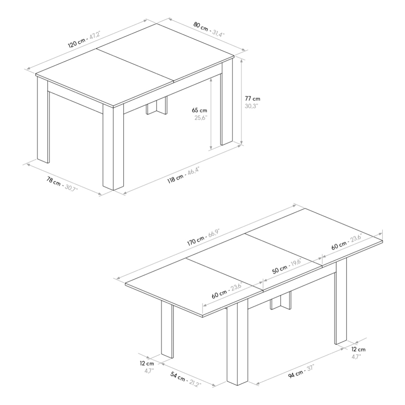 Tavolo LIPARI in legno finitura bianco frassinato e base bianca, allungabile 120×80 cm – 170×80 cm