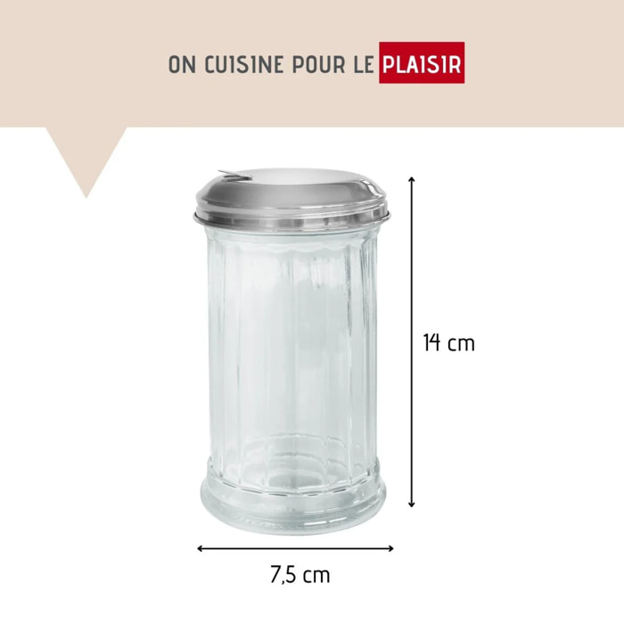 Saupoudreuse en verre et couvercle inox 14 cm Fackelmann Basic