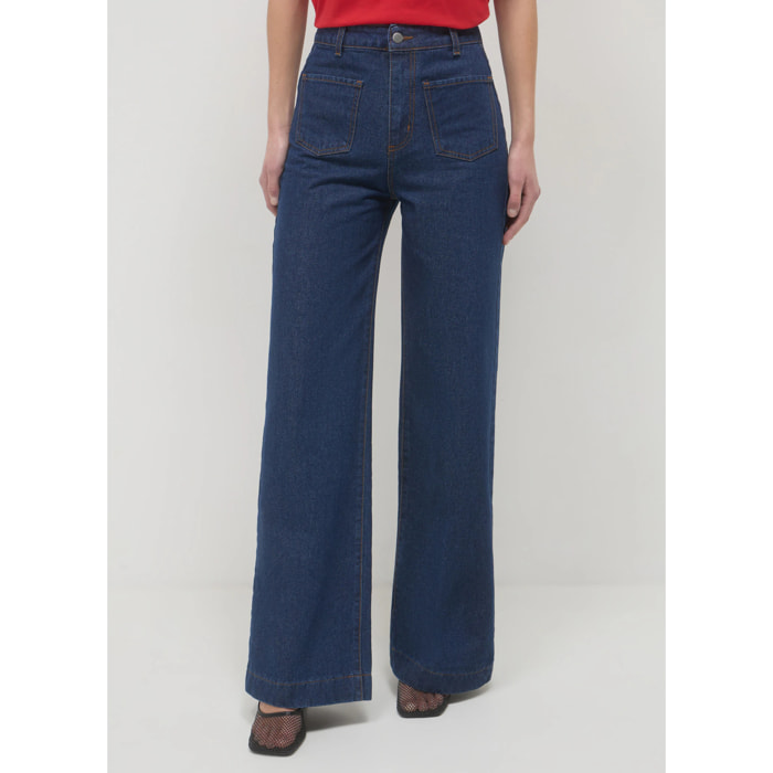Jeans wide leg tasche applicate