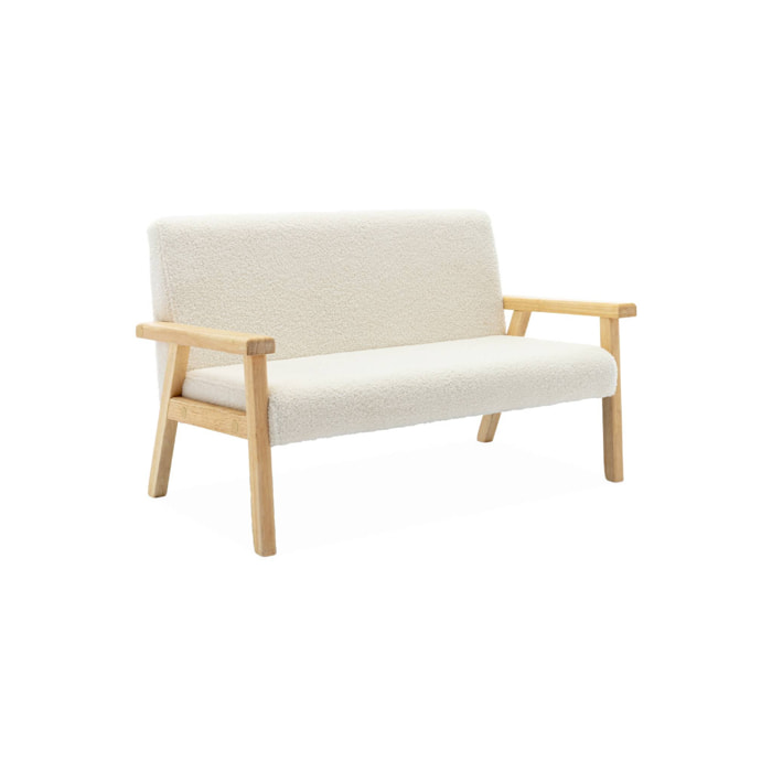 Banquette canapé enfant en bois et tissu bouclette. Isak. L 84 x P 43.5 x H 50cm