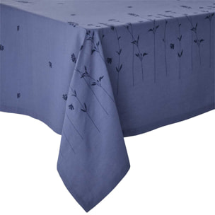 Nappe unie brodée en lin, Infusion, Bleu
