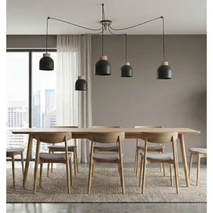 Lampada a sospensione KRU in metallo nero opaco e legno naturale