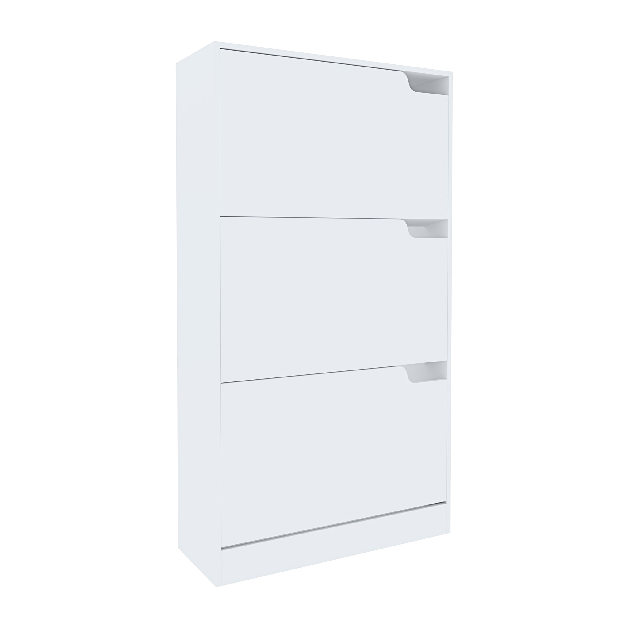 Scarpiera Portascarpe 3 Ante In Legno MDF Salvaspazio A Ribalta Maniglie A Scomparsa Per Ingresso Soggiorno Casa Camera 115x24x63 Cm Bianco