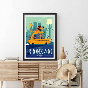 Poster retro bronx zoo Affiche sous cadre noir