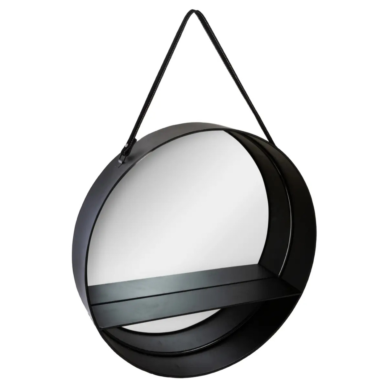 Miroir étagère "Ceinture" noir - métal D55 cm