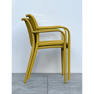 TIAGO - Lot de 2 fauteuils de jardin empilables en Polypropylène moutarde