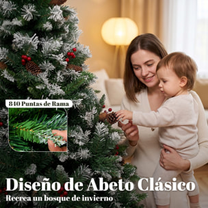 HOMCOM Árbol de Navidad 180 cm, Árbol de Navidad Artificial Nevado con 840 Ramas, Bayas Rojas, Piñas, Base de Acero Plegable, Montaje Rápido, Decoración Navideña para Salón, Interior, Verde