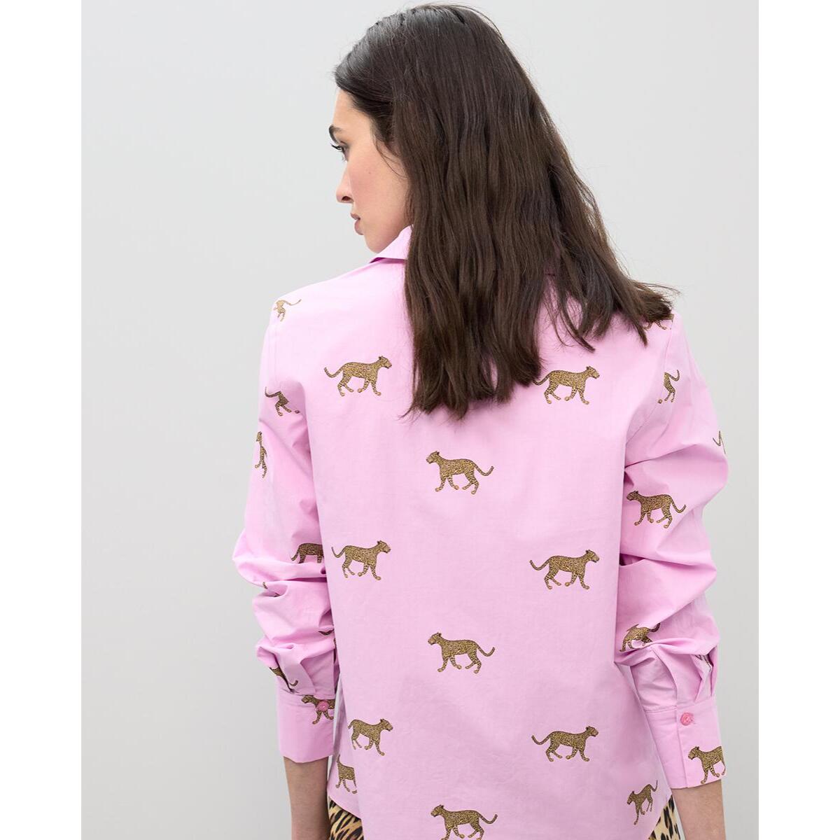 Camicia in popeline con stampa leopardata