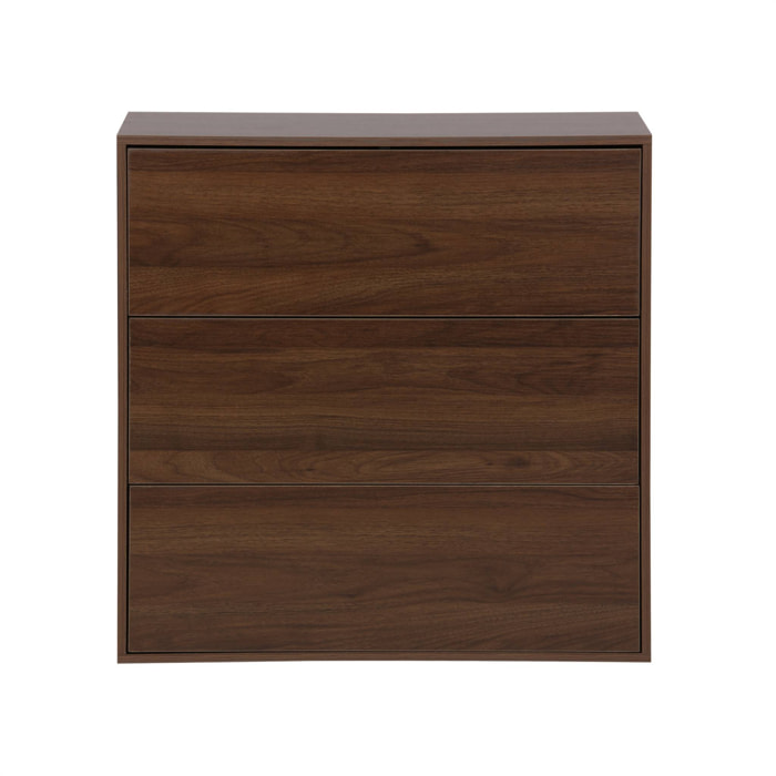 Commode. module de rangement décor bois noyer 3 tiroirs - Kompo