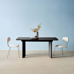 Table à manger rectangulaire extensible bois d'hévéa et placage chêne noir 6-8 places 170-210cm - Albane