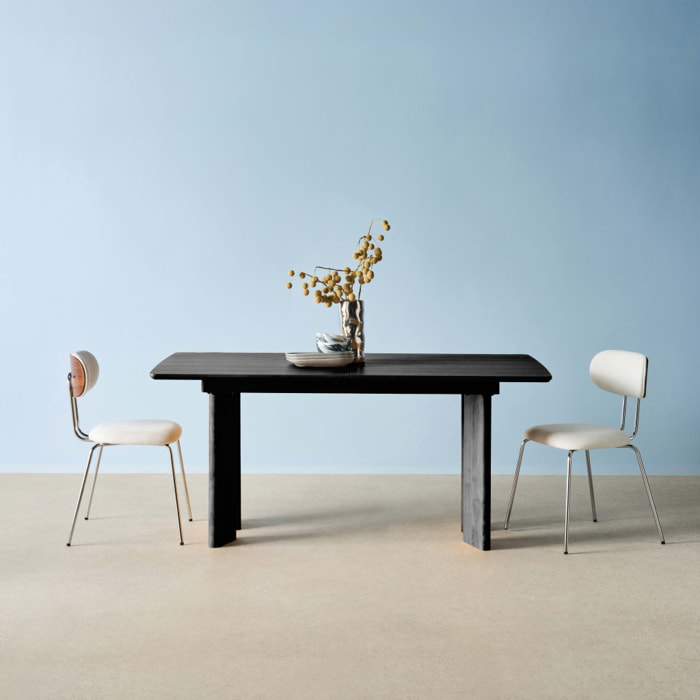 Table à manger rectangulaire extensible bois d'hévéa et placage chêne noir 6-8 places 170-210cm - Albane