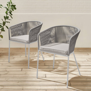 Lot de 2 fauteuils de jardin en corde beige et acier galvanisé. coussins beige