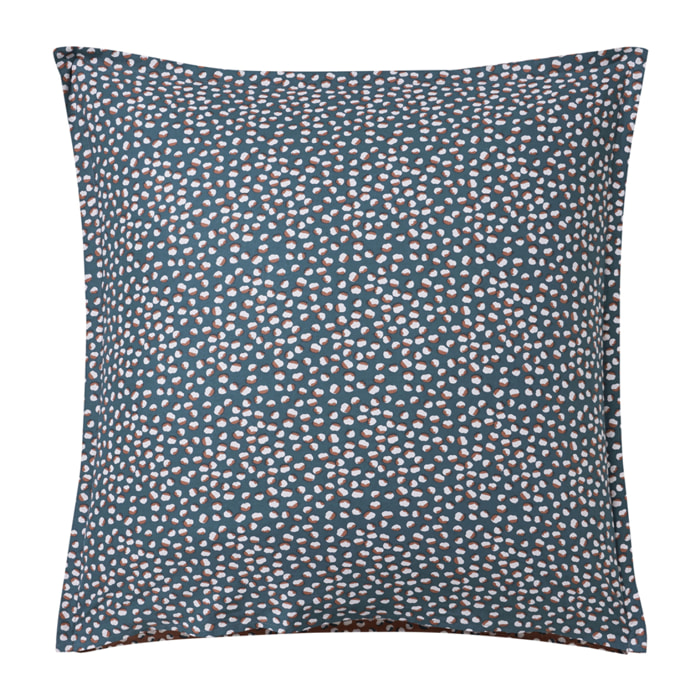 Taie d'oreiller imprimée en coton, CLIN D'ŒIL , Bleu nuit & Rouille