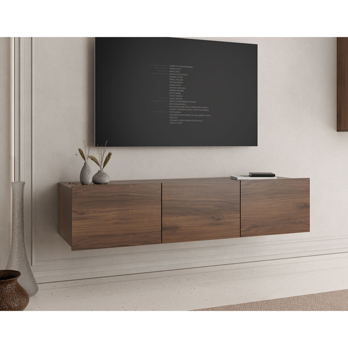Alix - meuble tv modulable 150 cm - 3 portes - Effet noyer
