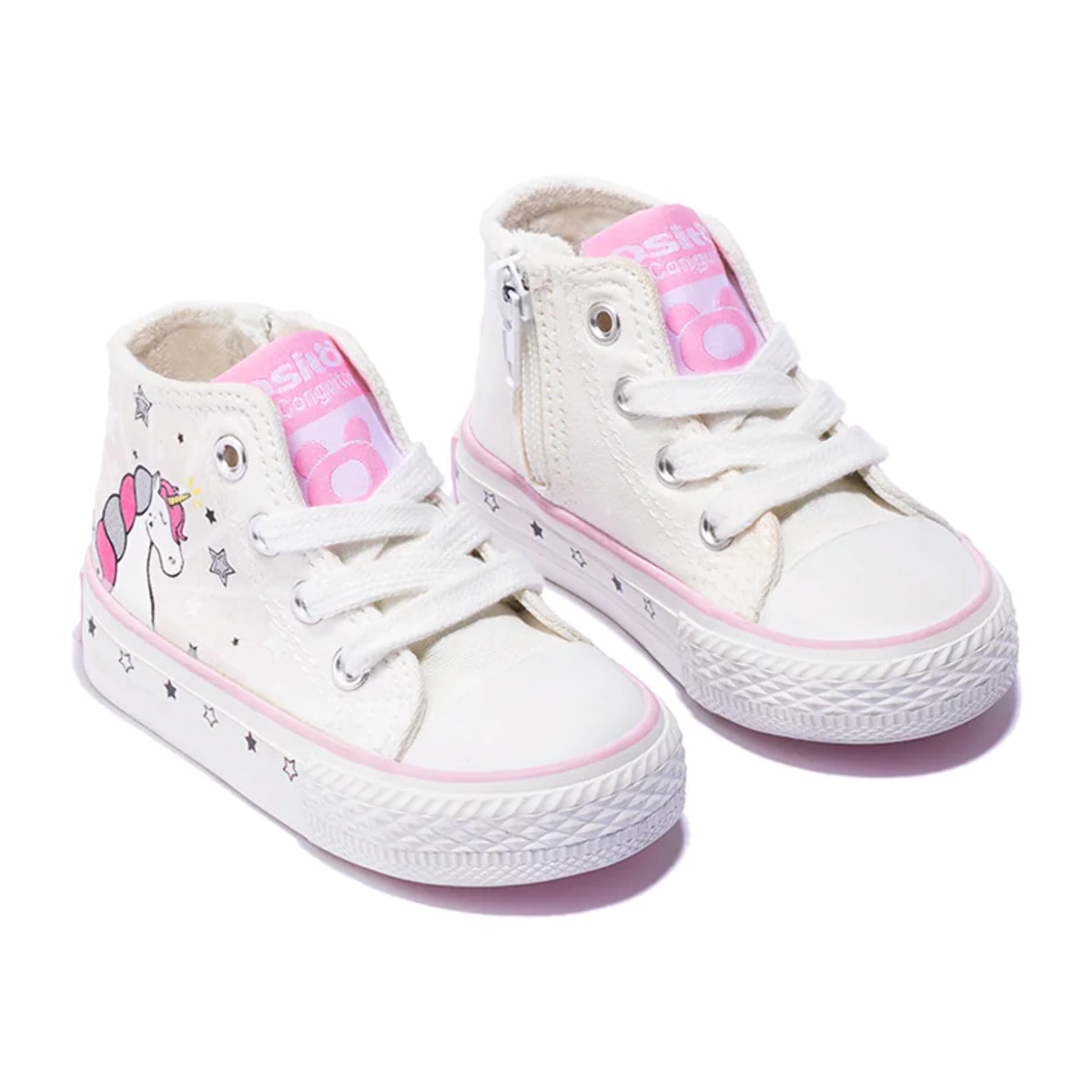 Zapatillas Altas de Bebé de Lona Con Estampado de Unicornio en Blanco