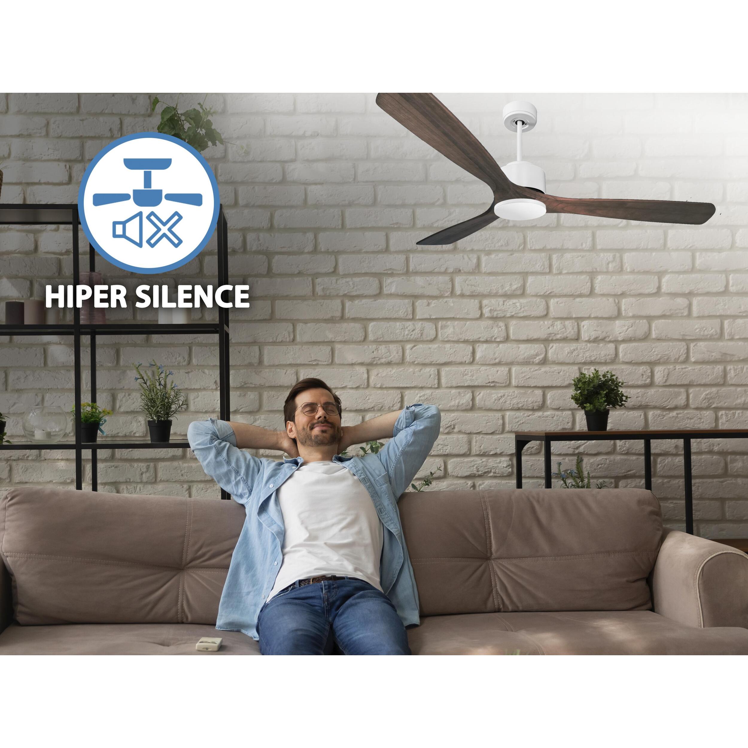 Ventilateur de plafond Réversible  Thermostat Wifi Moteur à courant continu Toits en pente Télécommande Hypersilence Mémoire Shopify Vendible (AUTOMATIQUE) 40   W Blanc