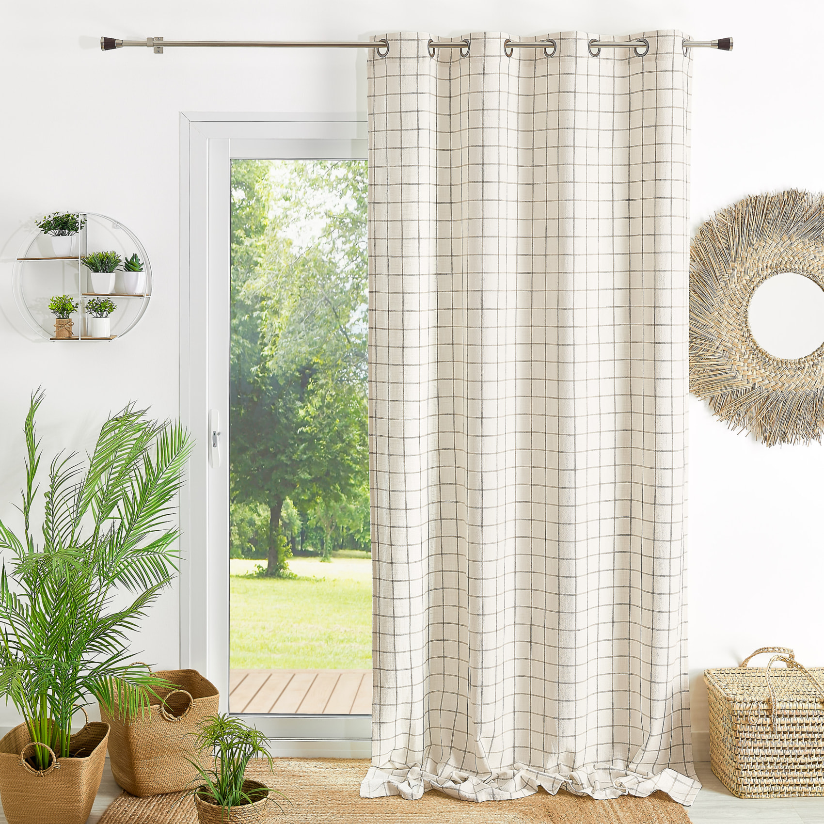 Rideau 100% coton à carreaux beige LOURMARIN - Beige