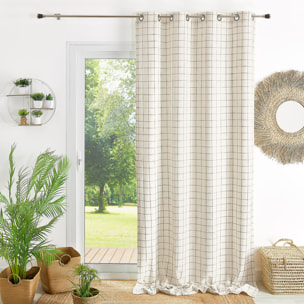 Rideau 100% coton à carreaux beige LOURMARIN - Beige