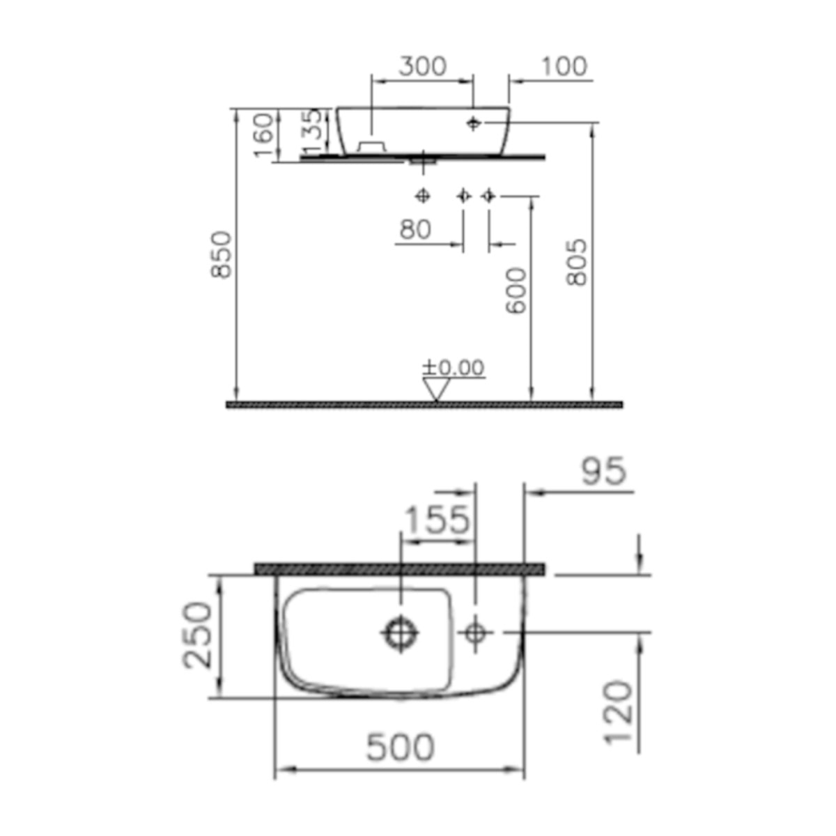 Shift lavabo en céramique à poser sur plan, trou pour la robinetterie à droite, blanc (7070-003-0921)