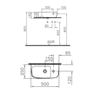 Shift lavabo en céramique à poser sur plan, trou pour la robinetterie à droite, blanc (7070-003-0921)