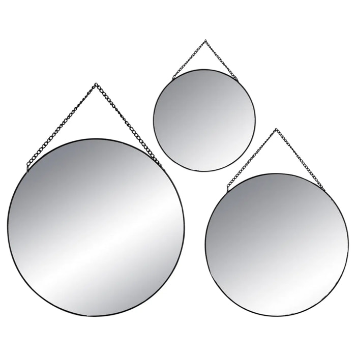 Set de 3 miroirs ronds noir D20/24/29cm