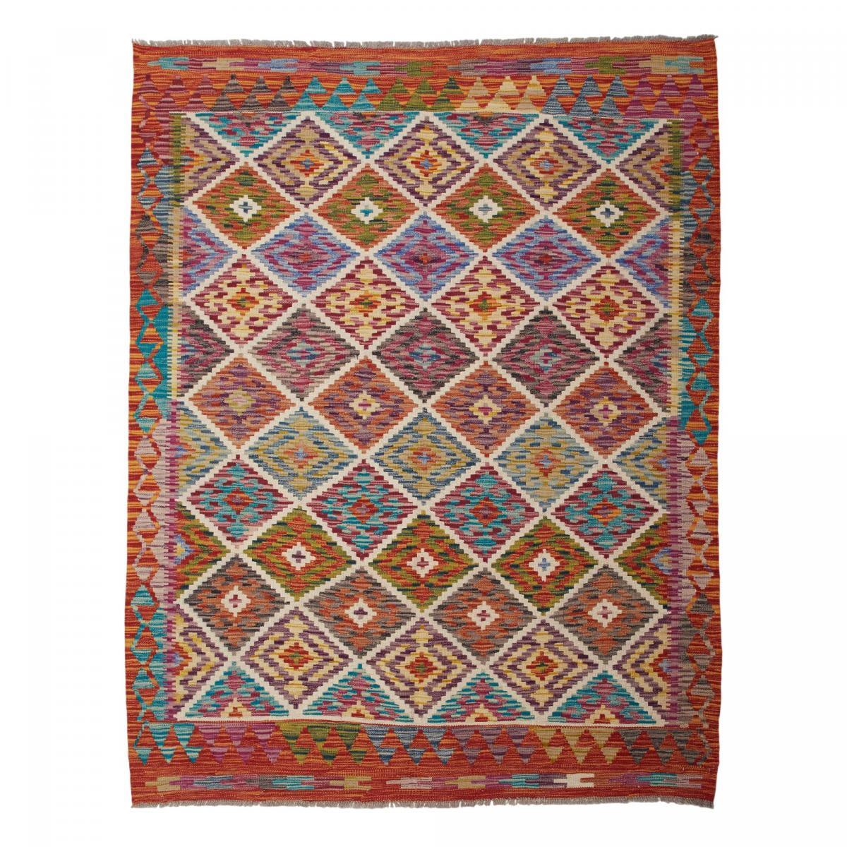 Tapis kilim géométrique, tissé à plat, artisanal en laine