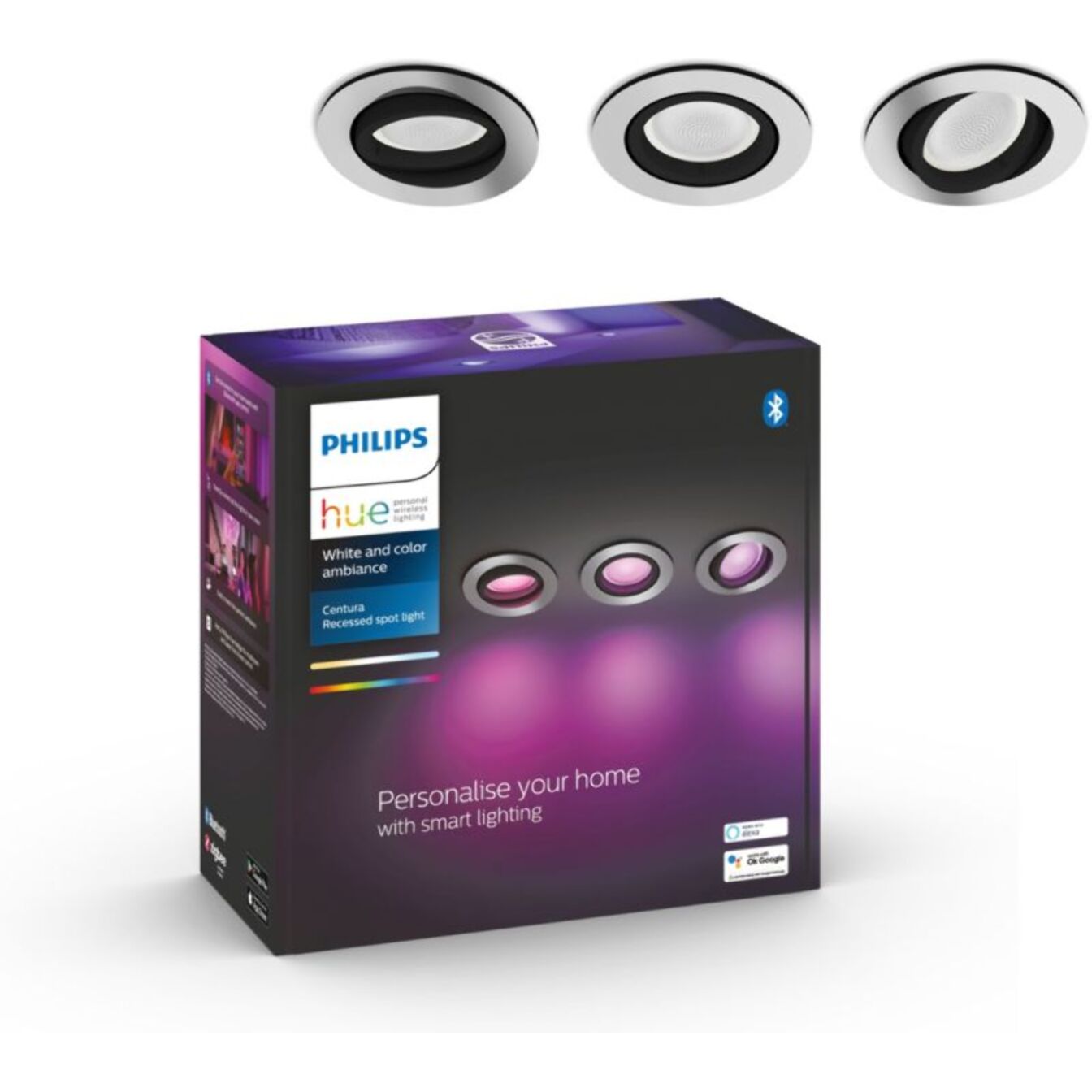 Pack PHILIPS HUE W&C CENTURA encastré x3 rond Alu