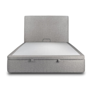Lit avec sommier et tête de lit lisse - Tissu bouclette au style épuré - Adapté à tous les matelas, montage rapide - Grand Rangement