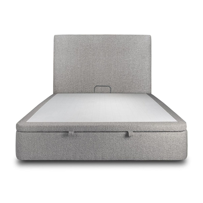 Lit avec sommier et tête de lit lisse - Tissu bouclette au style épuré - Adapté à tous les matelas, montage rapide - Grand Rangement