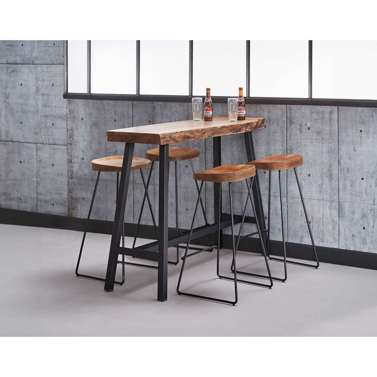 Aradia - lot de 4 tabourets de bar - en bois massif d'acacia - Noir / Bois