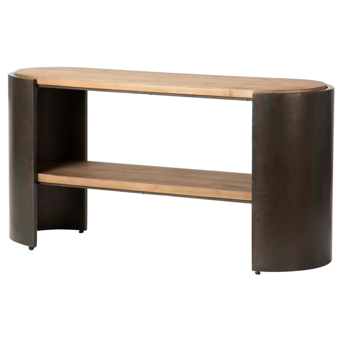 Consola Madera Metal Marron Negro 119x38x61 Cm