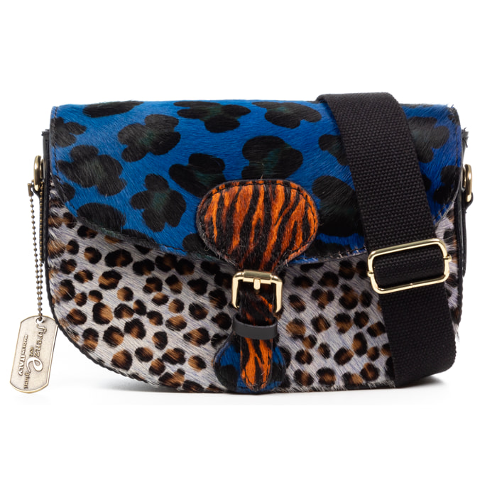 Borsa a tracolla da donna Anghiari. Vera pelle con stampa animalier Cavallino.