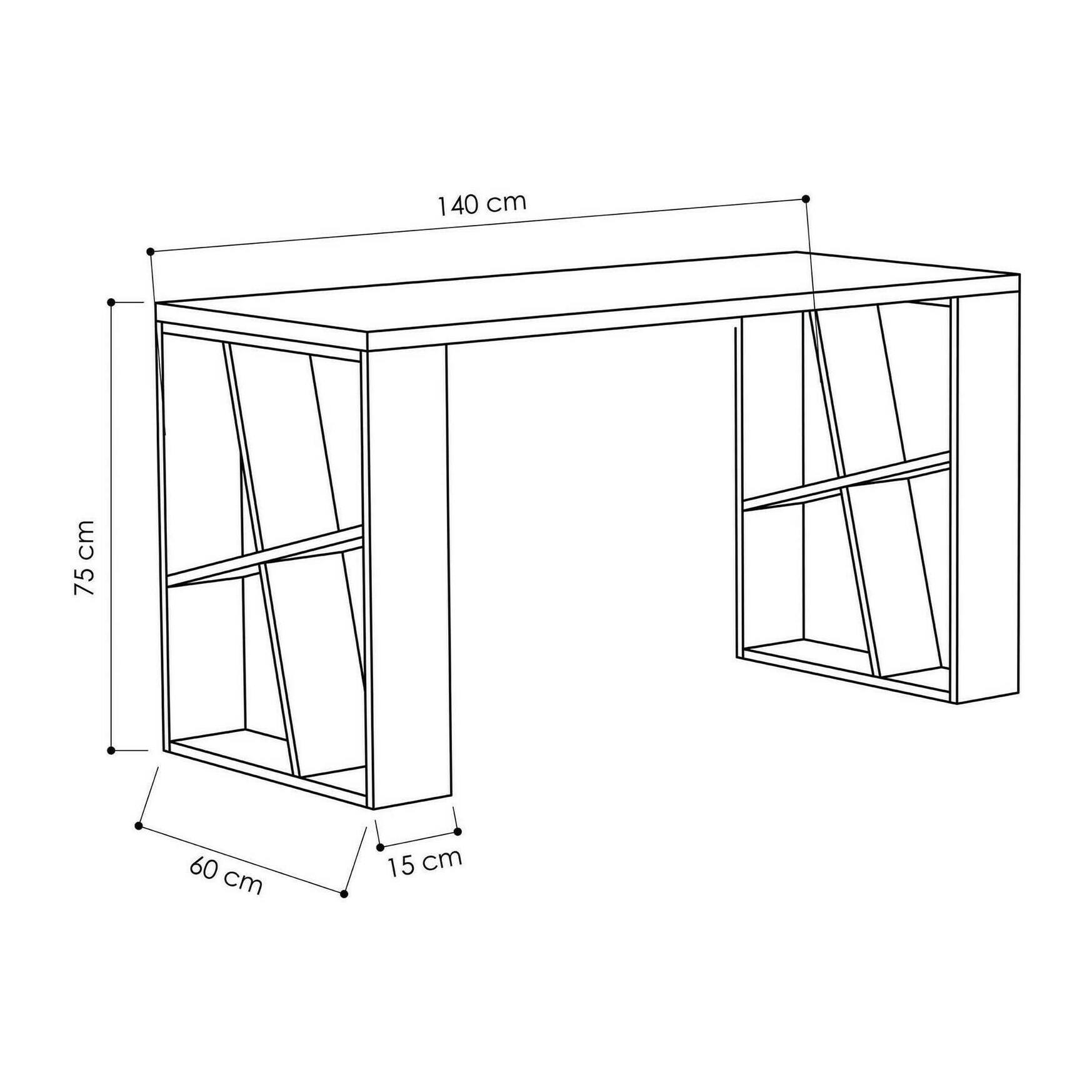 Scrivania Ernestina, Scrittoio multiuso, Tavolo per ufficio porta PC, Piano di lavoro, 140x60h75 cm, Bianco e Rovere