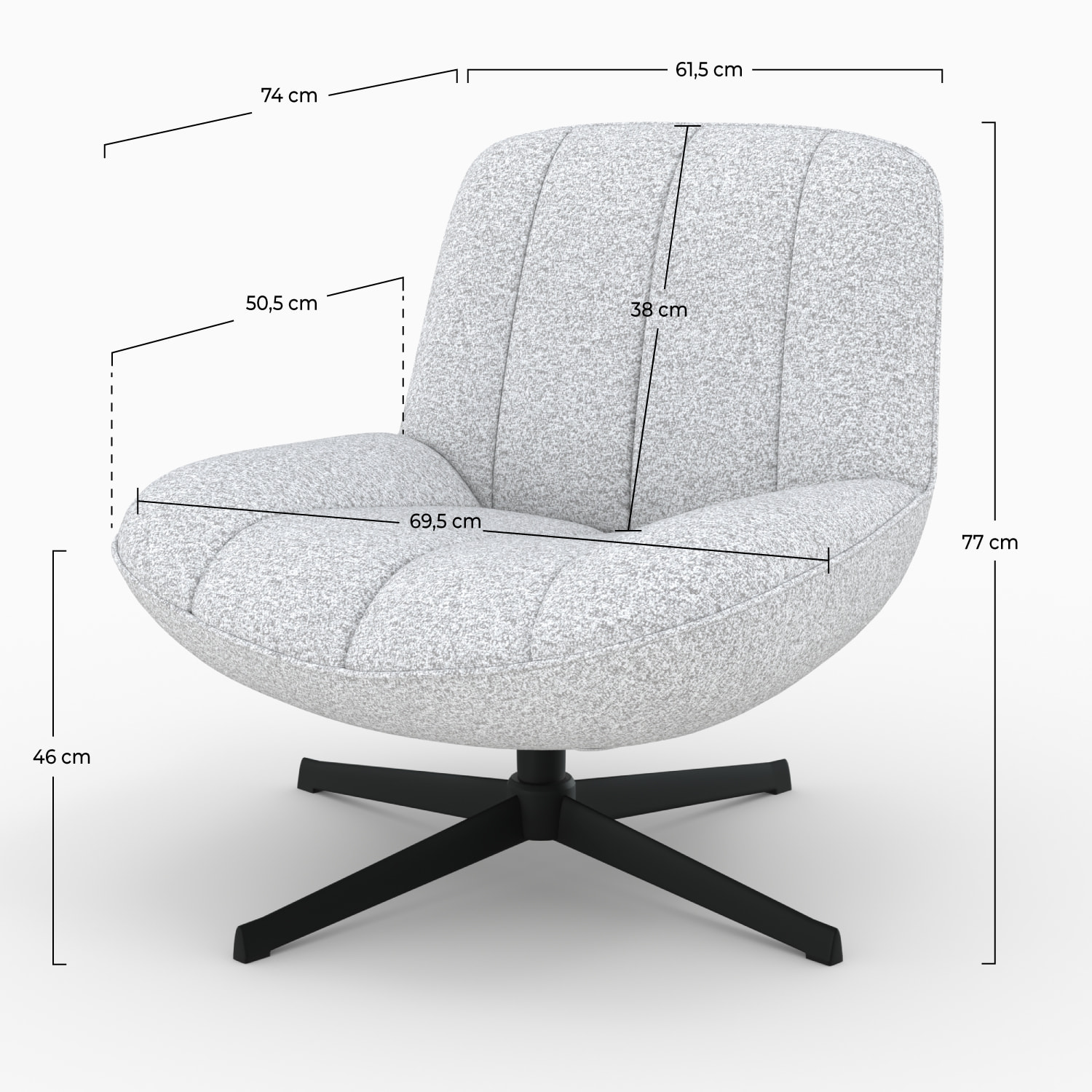 Fauteuil pivotant en tissu bouclé gris chiné - Elvis