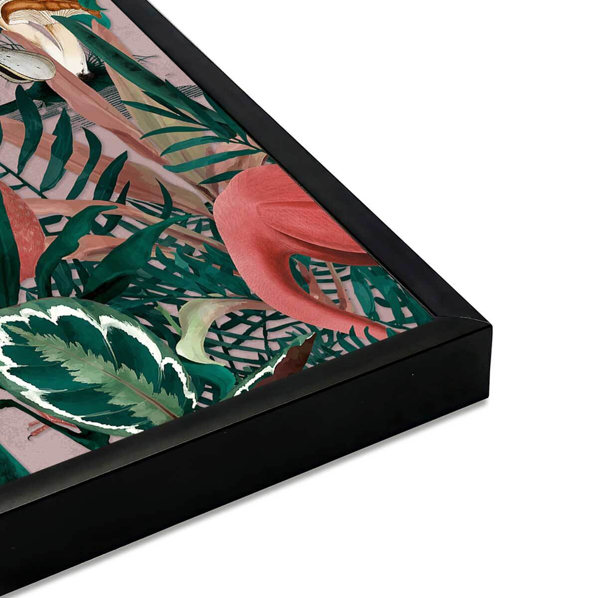 Affiche encadrée jungle tropicale avec flamants roses Affiche + cadre en métal - Noir