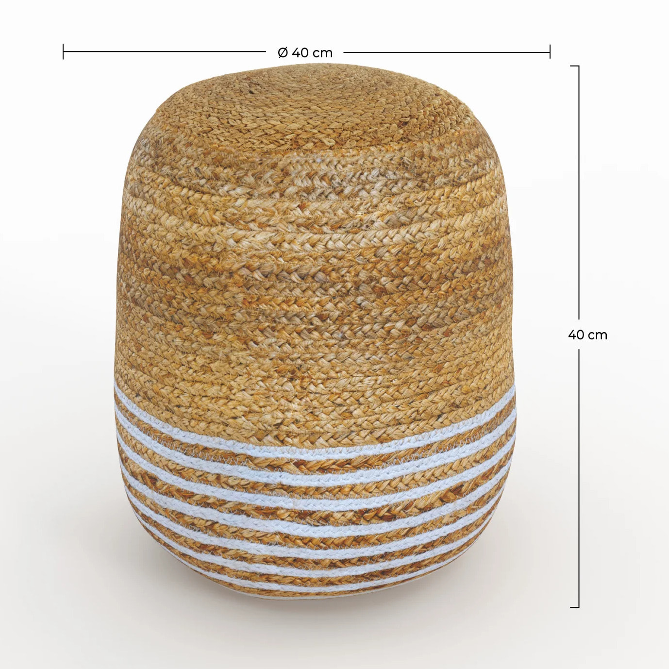 Pouf rond en jute, fines rayures blanches D40 cm - Billy