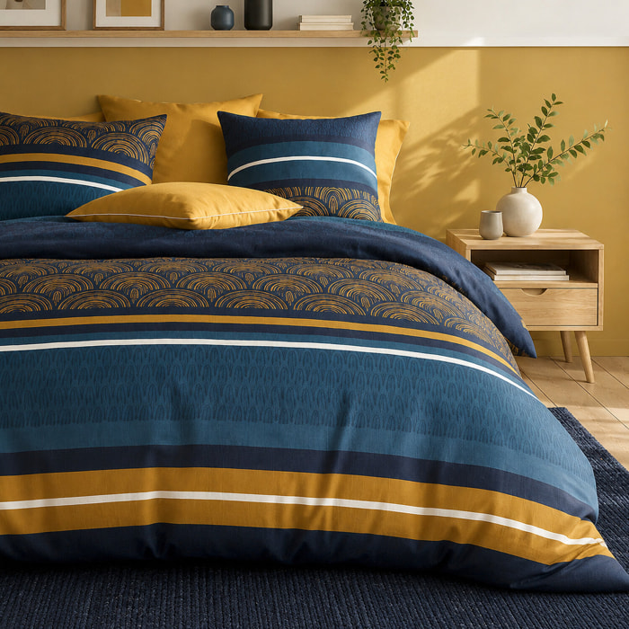 Parure housse de couette 100% percale de coton motif arche graphique - NOXOR